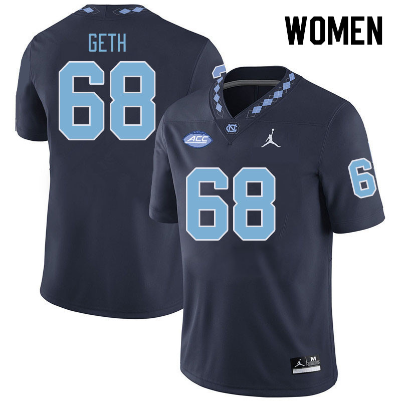 Women #68 D.J. Geth North Carolina Tar Heels College Football Jerseys Stitched-Navy